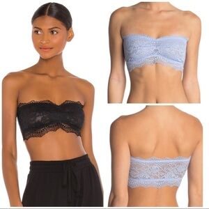 Free People Intimately Lace Bandeau Bras Lot (2) Bluemoon Quartz & Black Size XS